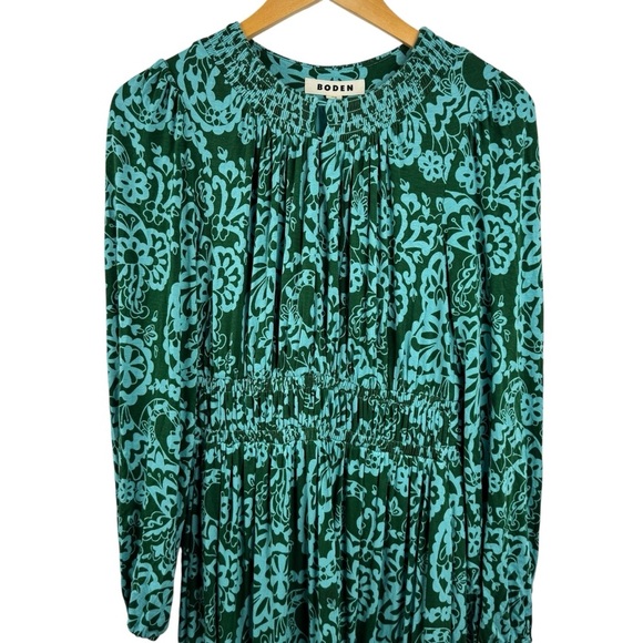 Boden Smock Tiered Jersey Floral Green Long Dress Size 4L Long sleeve Bohemian - Picture 4 of 16